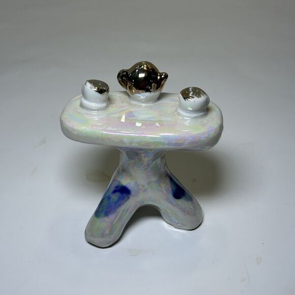 Vintage Victorian/Colonial Iridescent Porcelain Couple Having Tea (3 Pc Set) - Picture 11 of 14